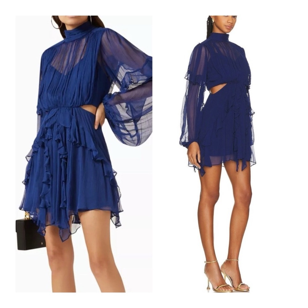 SHONA JOY Isola Ruffle Mini Dress in Tyrrhenian Blue NWT